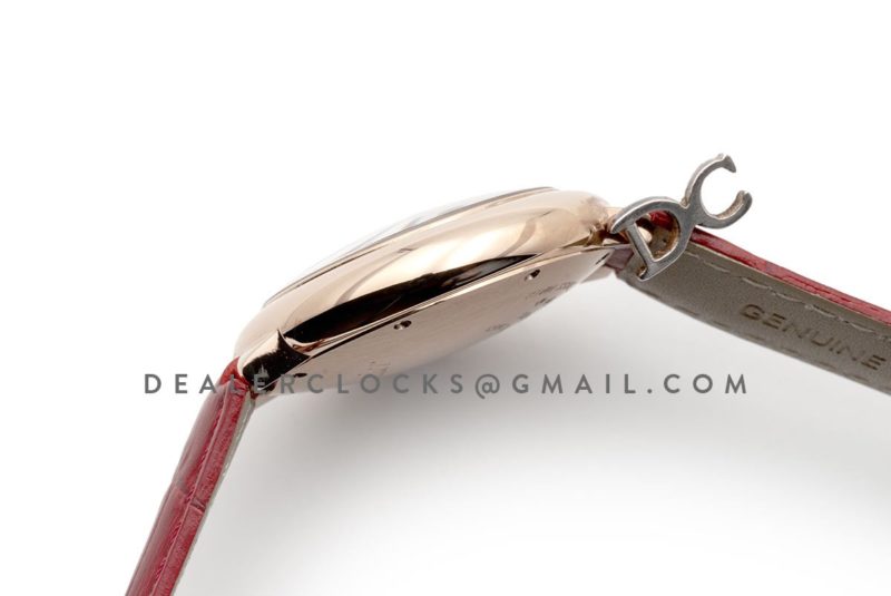 Ballon Bleu De Cartier 36mm Silver Dial in Pink Gold on Red Leather Strap