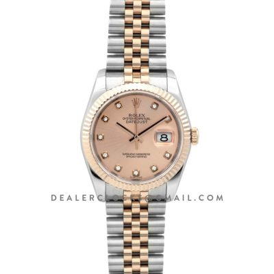 Datejust II 116333 Pink Dial in Rose Gold/Steel with Diamond Markers
