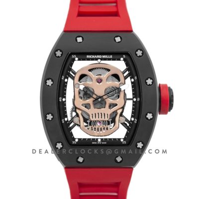RM 052-01 Tourbillon Gold Skull in PVD on Red Rubber Strap
