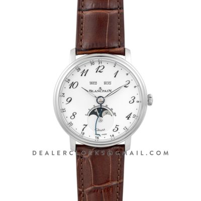 Villeret Quantieme Complet White Dial with Arabic Markers in Steel