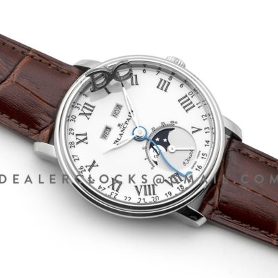 Villeret Quantieme Complet White Dial with Roman Numeral Markers in Steel
