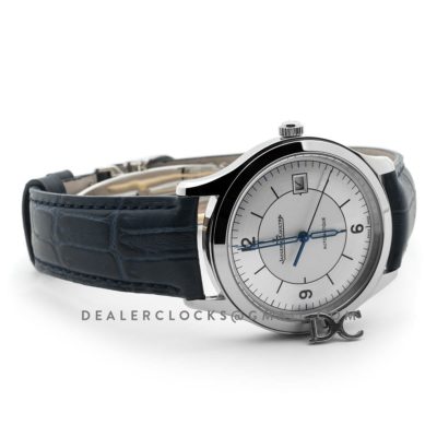 Master Control Date Silver Dial in Steel on Blue Leather Strap