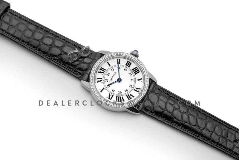 Ronde Louis Cartier Watch 29mm White Dial in White Gold on Black Alligator Leather Strap
