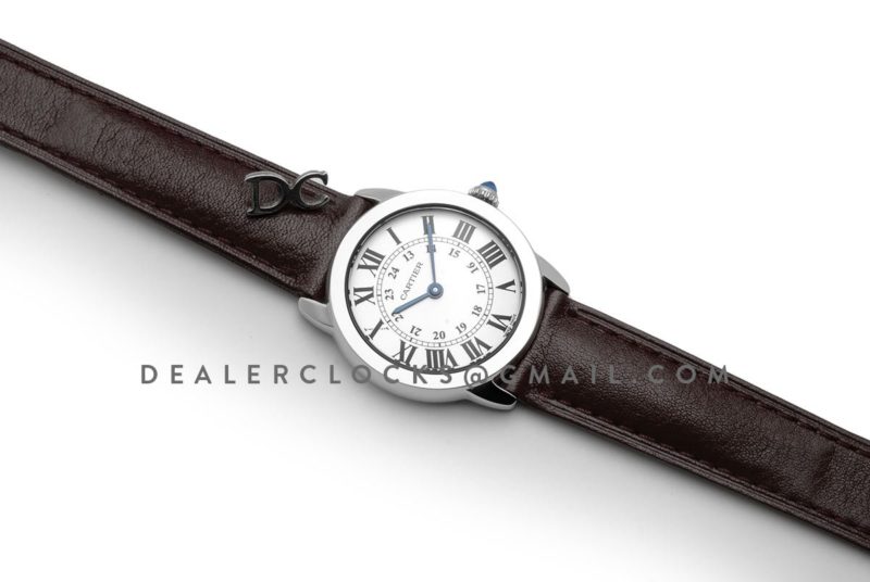 Ronde Solo de Cartier 29mm White Dial in Steel on Brown Leather Strap