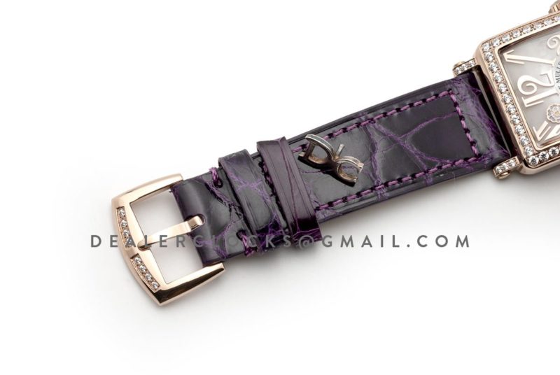 Long Island Peony in Rose Gold on Violet Leather Strap