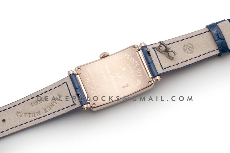 Long Island Peony in Rose Gold on Blue Leather Strap