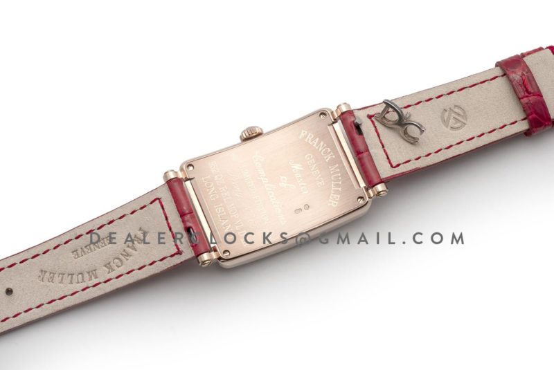 Long Island Peony in Rose Gold on Red Leather Strap
