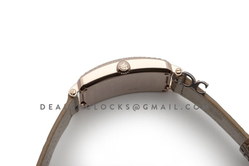 Long Island Peony in Rose Gold on Brown Leather Strap