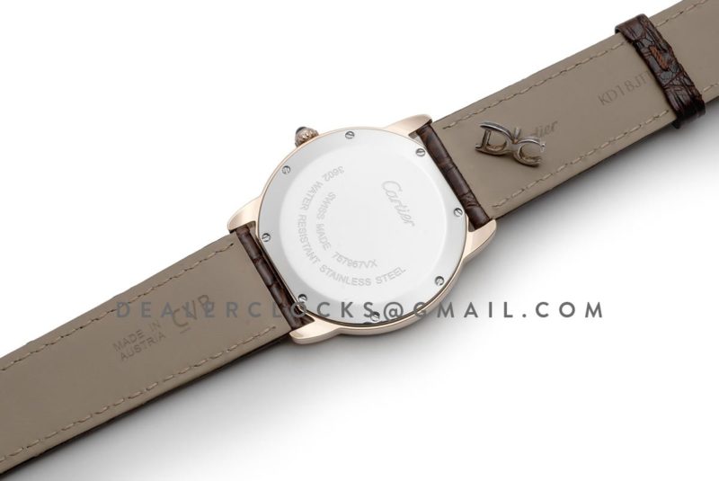 Ronde Solo de Cartier 29mm White Dial in Pink Gold on Brown Alligator Leather Strap