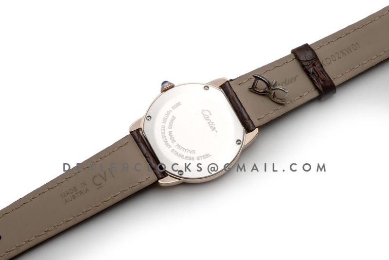 Ronde Louis Cartier Watch 29mm White Dial in Pink Gold on Brown Leather Strap