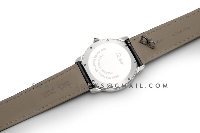 Ronde Louis Cartier Watch 36mm White Dial in White Gold on Black Leather Strap