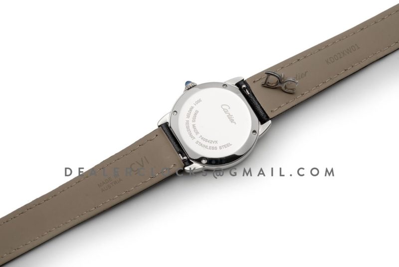Ronde Louis Cartier Watch 29mm White Dial in White Gold on Black Leather Strap