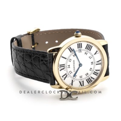 Ronde Solo de Cartier 36mm White Dial in Yellow Gold on Black Alligator Leather Strap