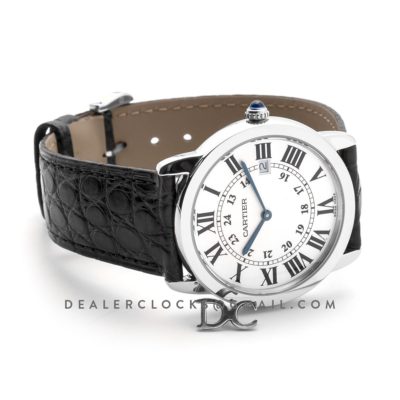 Ronde Solo de Cartier 36mm White Dial in Steel on Black Alligator Leather Strap