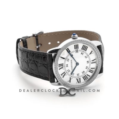 Ronde Louis Cartier Watch 36mm White Dial in White Gold on Black Alligator Leather Strap