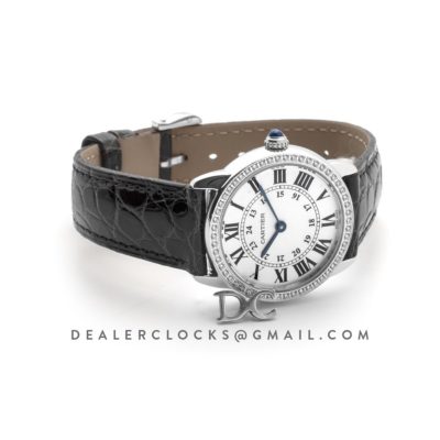Ronde Louis Cartier Watch 29mm White Dial in White Gold on Black Alligator Leather Strap