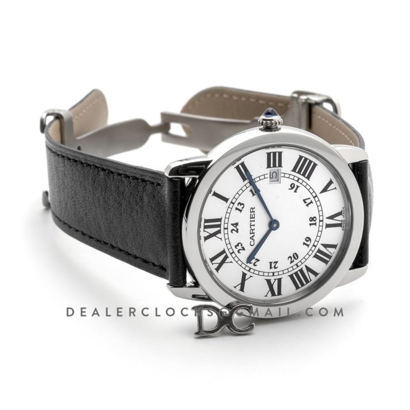 Ronde Solo de Cartier 36mm White Dial in Steel on Black Leather Strap