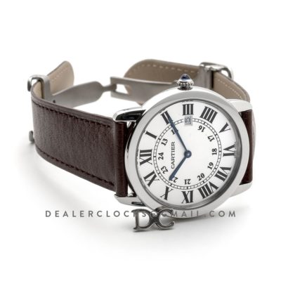 Ronde Solo de Cartier 36mm White Dial in Steel on Brown Leather Strap