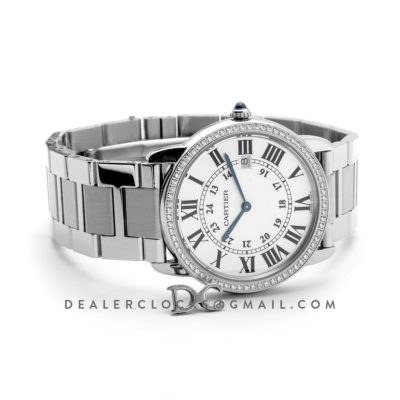 Ronde Louis Cartier Watch 36mm White Dial in Steel on Bracelet