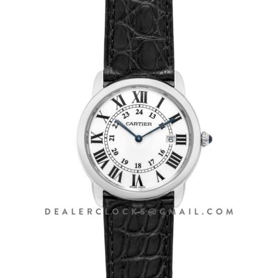 Ronde Solo de Cartier 36mm White Dial in Steel on Black Alligator Leather Strap