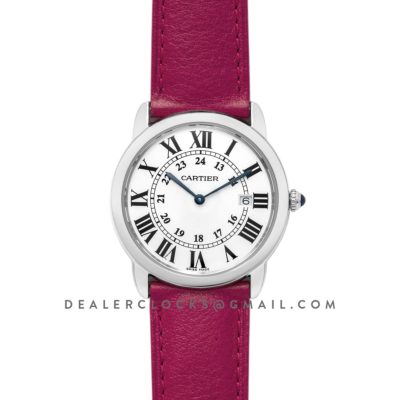 Ronde Solo de Cartier 36mm White Dial in Steel on Pink Leather Strap