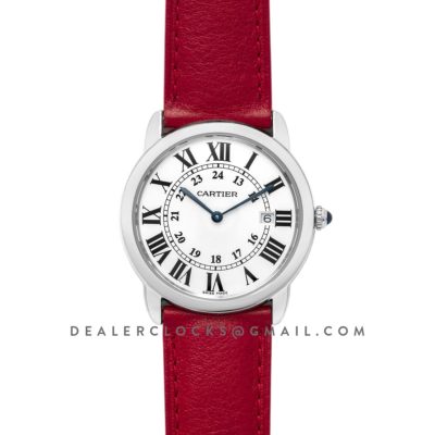 Ronde Solo de Cartier 36mm White Dial in Steel on Red Leather Strap