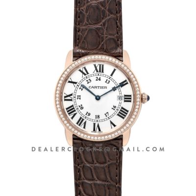 Ronde Louis Cartier Watch 36mm White Dial in Pink Gold on Brown Leather Strap