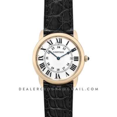 Ronde Solo de Cartier 36mm White Dial in Yellow Gold on Black Alligator Leather Strap