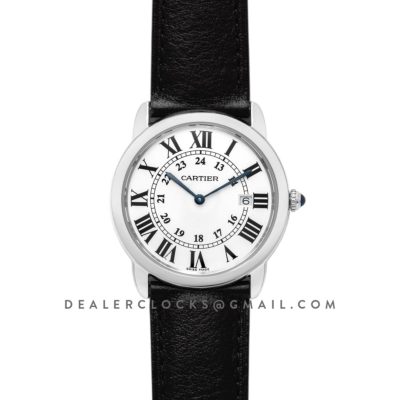 Ronde Solo de Cartier 36mm White Dial in Steel on Black Leather Strap