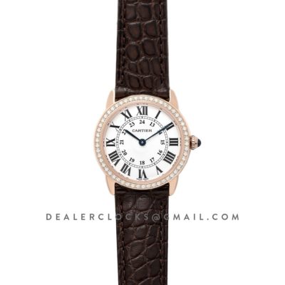 Ronde Louis Cartier Watch 29mm White Dial in Pink Gold on Brown Leather Strap