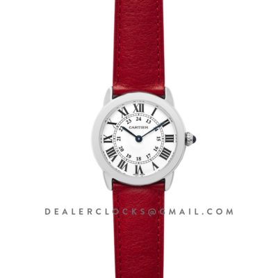Ronde Solo de Cartier 29mm White Dial in Steel on Red Leather Strap