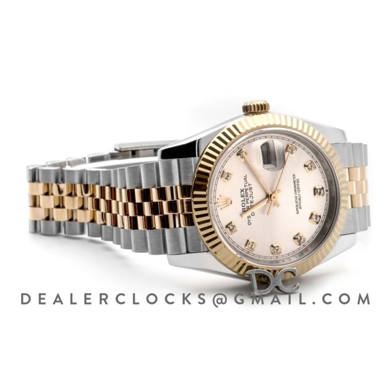 Datejust 36 126283RBR Silver Dial in Yelllow Gold and Steel with Diamond Markers