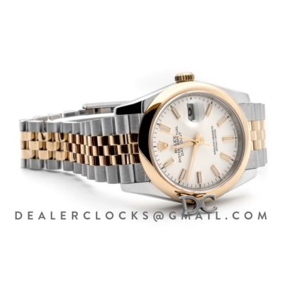 Datejust 36 126201 White Dial in Yellow Gold and Steel with Stick Markers