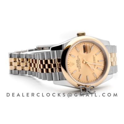 Datejust 36 126201 Champagne Dial in Yellow Gold and Steel with Stick Markers
