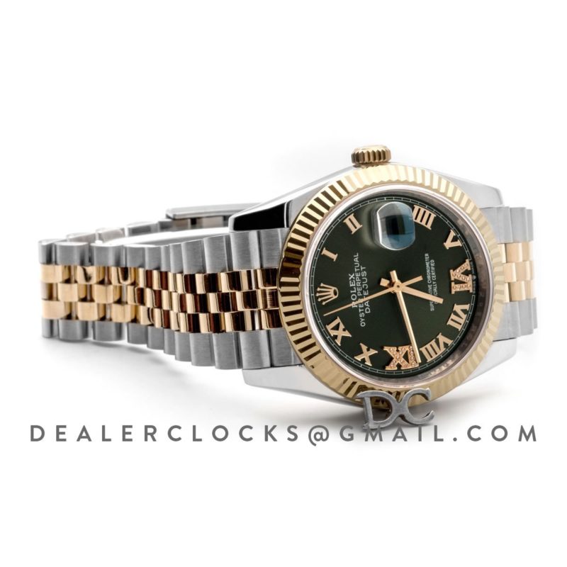 Datejust 36 126283RBR Olive Green Dial in Yellow Gold and Steel with Diamond Roman Numerals Markers