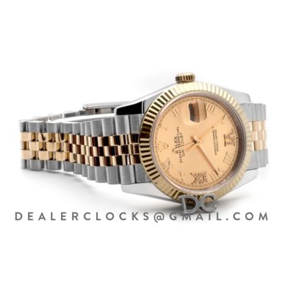 Datejust 36 126283RBR Champagne Dial in Yellow Gold and Steel with Diamond Roman Numerals Markers