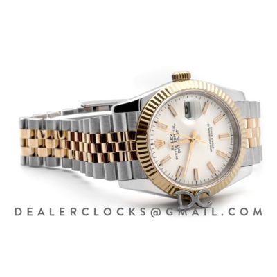 Datejust 36 126283RBR White Dial in Yellow Gold and Steel with Stick Markers