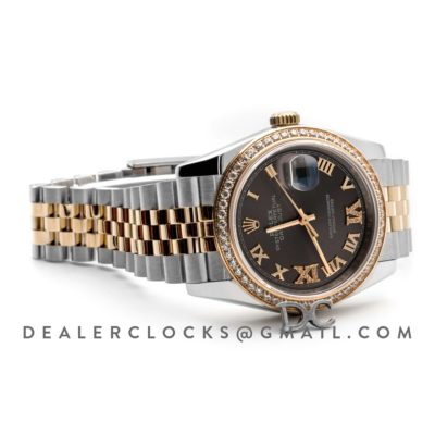 Datejust 36 126283RBR Dark Rhodium Dial in Yellow Gold and Steel with Diamond Set Bezel and Diamond Roman Numerals Markers