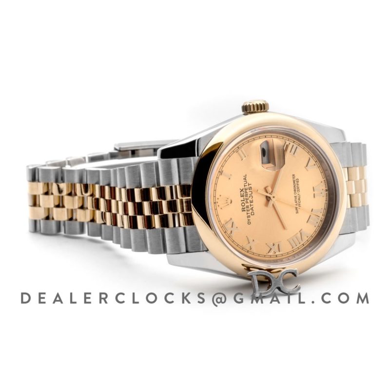 Datejust 36 126201 Champagne Dial in Yellow Gold and Steel with Roman Markers