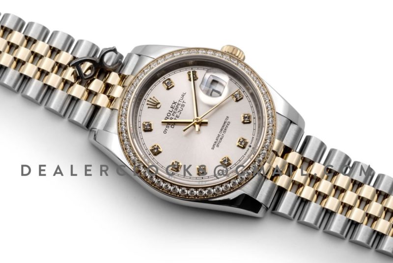 Datejust 36 126283RBR Silver Dial in Yellow Gold and Steel with Diamond Set Bezel and Diamond Markers