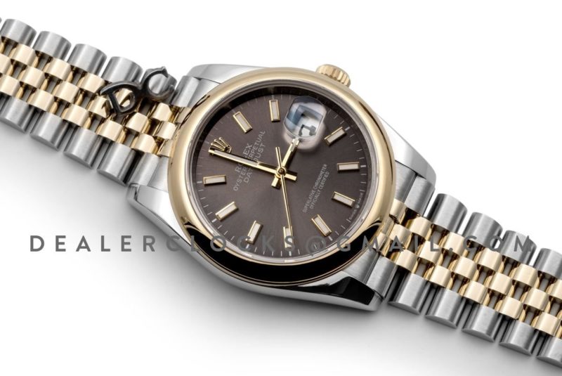 Datejust 36 126201 Dark Rhodium Dial in Yellow Gold and Steel with Stick Markers