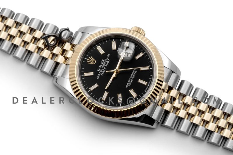 Datejust 36 126283RBR Black Dial in Yellow Gold and Steel with Stick Markers