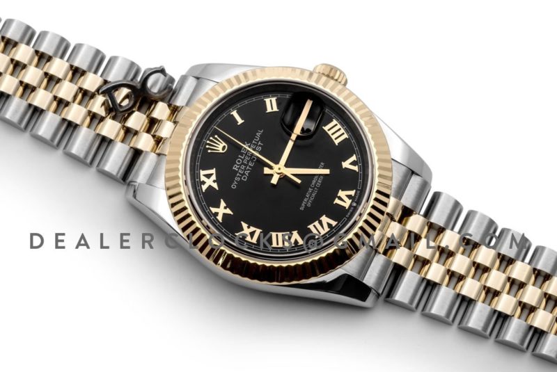 Datejust 36 126283RBR Black Dial in Yellow Gold and Steel with Roman Numerals Markers