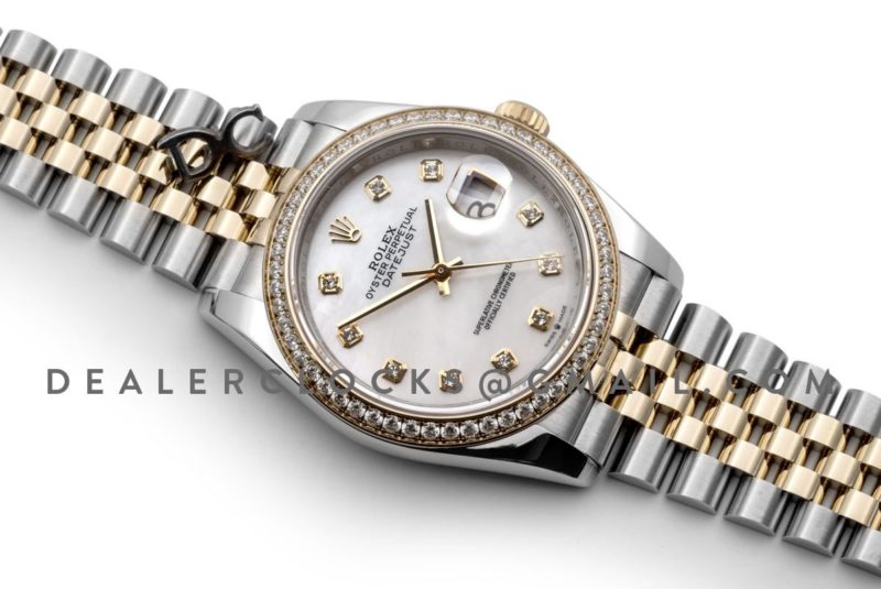 Datejust 36 126283RBR White MOP Dial in Yellow Gold and Steel with Diamond Set Bezel and Diamond Markers