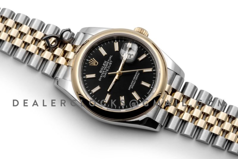 Datejust 36 126201 Black Dial in Yellow Gold and Steel with Stick Markers