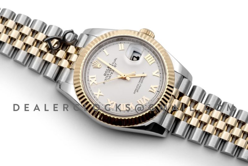 Datejust 36 126283RBR White Dial in Yellow Gold and Steel with Roman Numerals Markers