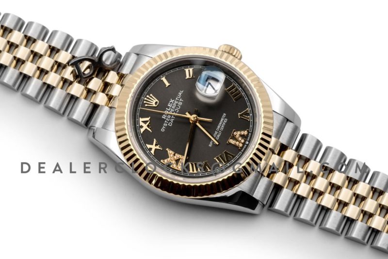 Datejust 36 126283RBR Dark Rhodium Dial in Yellow Gold and Steel with Diamond Roman Numerals Markers