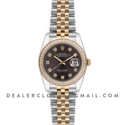 Datejust 36 126283RBR Dark Rhodium Dial in Yellow Gold and Steel with Diamond Set Bezel and Diamond Markers