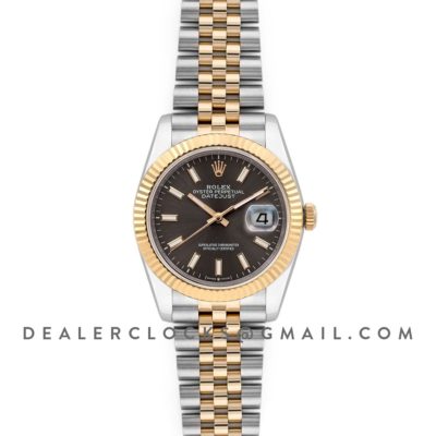 Datejust 36 126283RBR Dark Rhodium Dial in Yellow Gold and Steel with Stick Markers