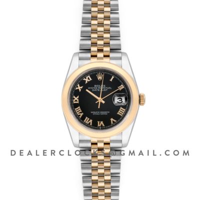 Datejust 36 126201 Black Dial in Yellow Gold and Steel with Roman Markers